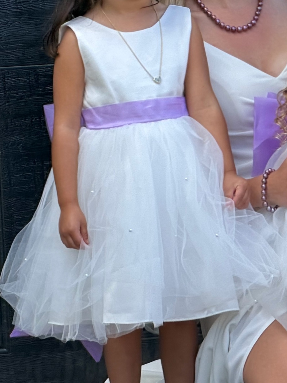 White Tulle Flower Girl Dress with Lavender Sash
